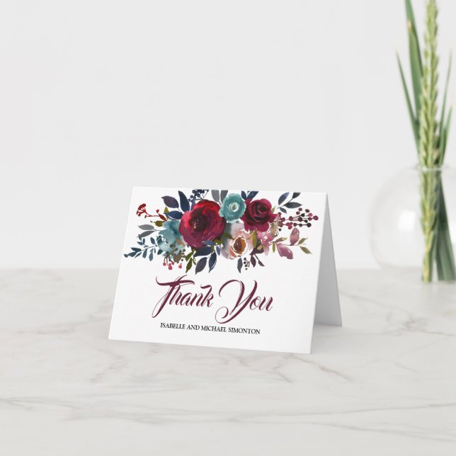 Personalized Burgundy Floral Thank You (Front)