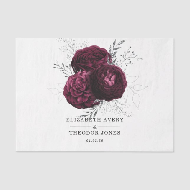 Personalized Burgundy Floral Wedding Tissue Paper (Front)