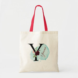 Personalized Burgundy Floral Y Bridal Shower Gift Tote Bag