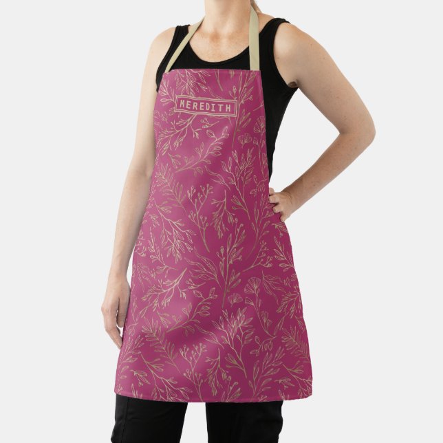 Personalized Burgundy Gold Abstract Floral Apron (Insitu)