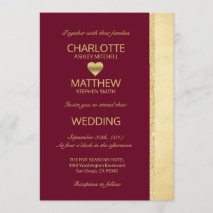 Personalized Burgundy Gold Fall Wedding Invitation