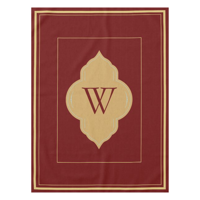 Personalized burgundy & gold initials  tablecloth (Front)
