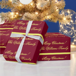 Personalized Burgundy Gold Merry Christmas Gifts Wrapping Paper