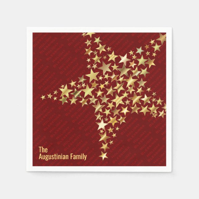 Personalized BURGUNDY Gold Stars Paper Napkin (Front)