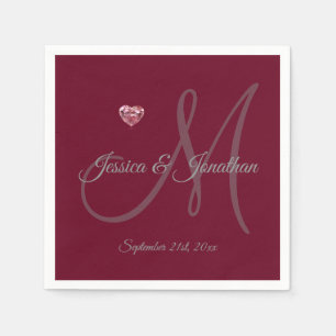 Personalized BURGUNDY Heart Monogrammed Wedding Napkin