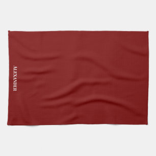 Personalized Burgundy Maroon Plain Solid White Kitchen Towel