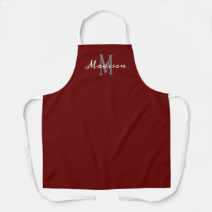 Personalized Burgundy Modern Script Monogram Apron