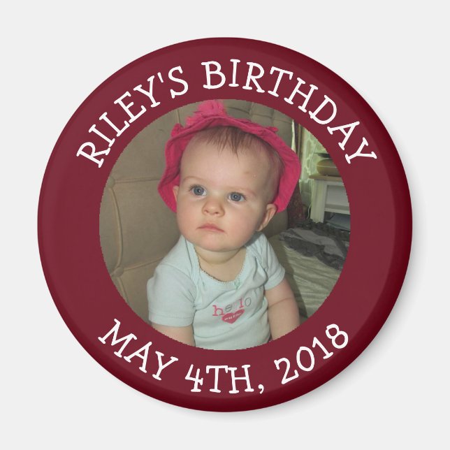 Personalized Burgundy Photo Reminder Magnet (Front)
