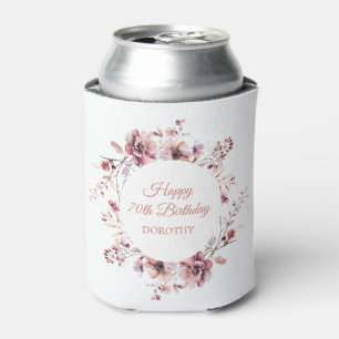Personalized Burgundy Pink Floral 70th Birthday Can Cooler