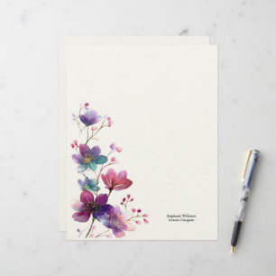 Personalized Burgundy Purple Wildflowers Florals Letterhead