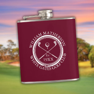 Personalized Burgundy Red Club Name Hip Flask