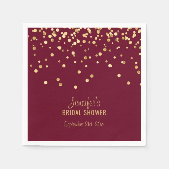 Personalized BURGUNDY Red Gold Bridal Shower Napkin (Front)
