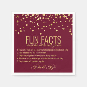 Personalized BURGUNDY RED Gold Confetti FUN FACTS Napkin