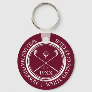 Personalized Burgundy Red Golf Club Name Keychain