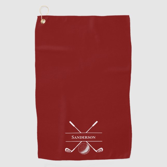 Personalized Burgundy Red Golf Towel (Front)