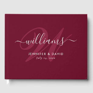 Personalized Burgundy Red Monogram Wedding Guest Book