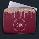 Personalized Burgundy Rose Gold Glitter Drips Laptop Sleeve<br><div class="desc">Girly Blush Pink - Rose Gold and Black Faux Glitter Drips and Sparkle Elegant Monogrammed Initials Case. This case can be customized to include your initial and first name.</div>