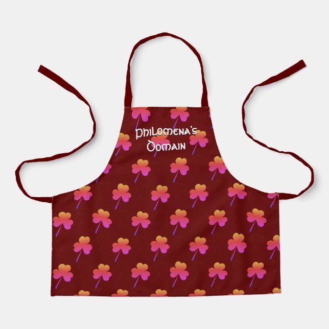 Personalized Burgundy | SHAMROCK pattern Apron (Front)