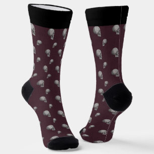 Personalized Burgundy Skull Halloween Crew Socks