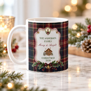 Personalized Burgundy Tartan Family Christmas Gift Coffee Mug