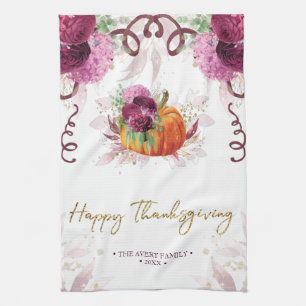 Personalized Burgundy Thanksgiving Kitchen Towel