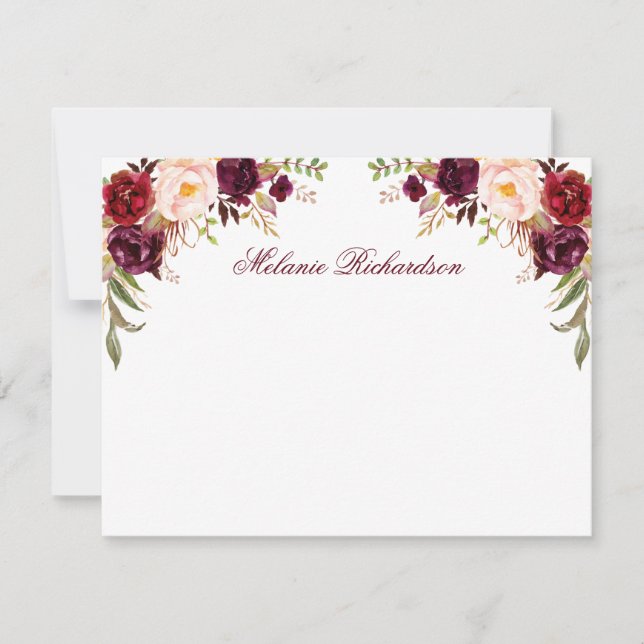 Personalized Burgundy Watercolor Floral Card (Front)