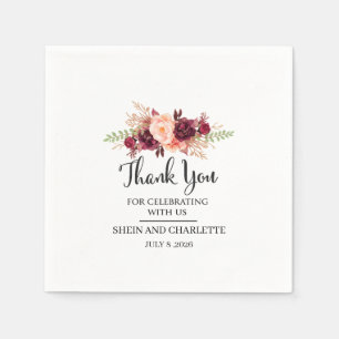 Personalized Burgundy Wedding Favour, Boho Flo Napkin