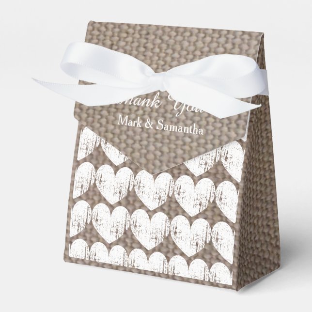 Personalized burlap country chic wedding favour bo favor box (Front Side)