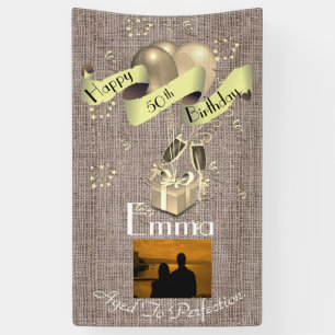 Personalized Burlap Effect Happy 50th Birthday Banner