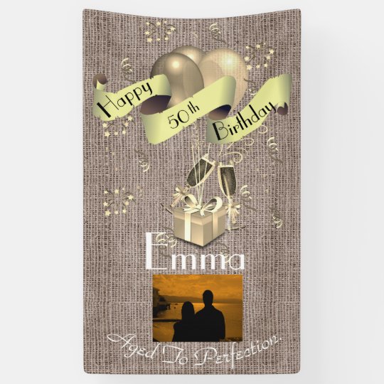 personalized burlap effect happy 50th birthday banner zazzle ca