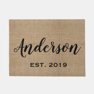 Personalized Burlap Last Name Doormat