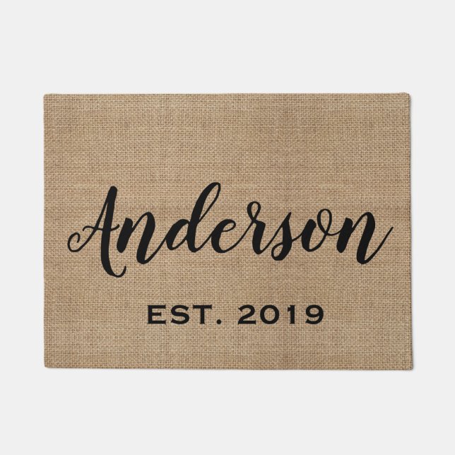 Personalized Burlap Last Name Doormat (Front)