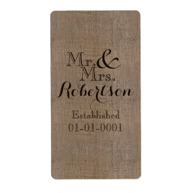 Personalized Burlap-Look Rustic Wedding Keepsake (Front)