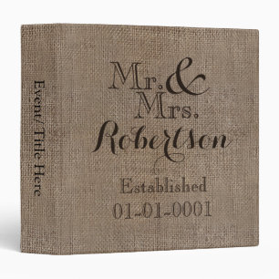 Personalized Burlap-Look Rustic Wedding Keepsake Binder