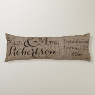 Personalized Burlap-Look Rustic Wedding Keepsake Body Pillow
