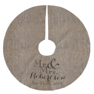 Personalized Burlap-Look Rustic Wedding Keepsake Brushed Polyester Tree Skirt