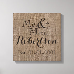 Personalized Burlap-Look Rustic Wedding Keepsake Canvas Print