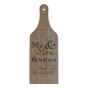 Personalized Burlap-Look Rustic Wedding Keepsake Cutting Board