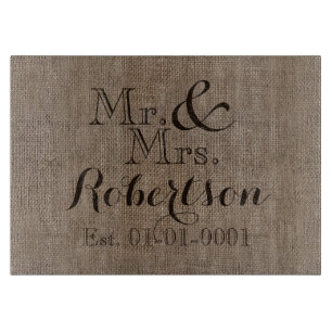 Personalized Burlap-Look Rustic Wedding Keepsake Cutting Board