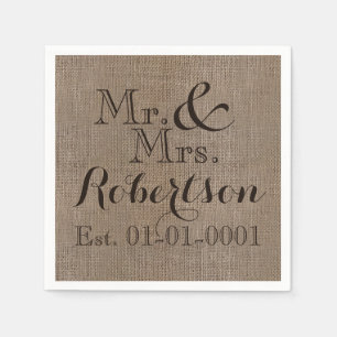 Personalized Burlap-Look Rustic Wedding Keepsake Napkin
