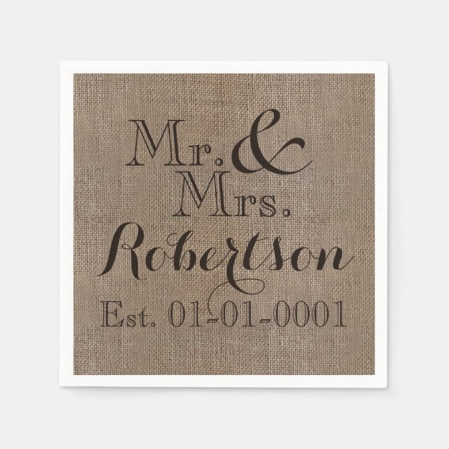 Personalized Burlap-Look Rustic Wedding Keepsake Napkin (Front)
