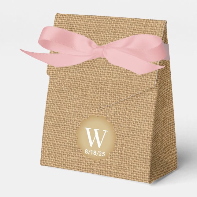 Personalized Burlap  Monogram Wedding Favor Box (Front Side)