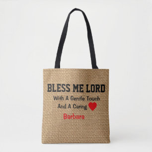 Personalized  Burlap Print Prayer  for Nurses Tote Bag
