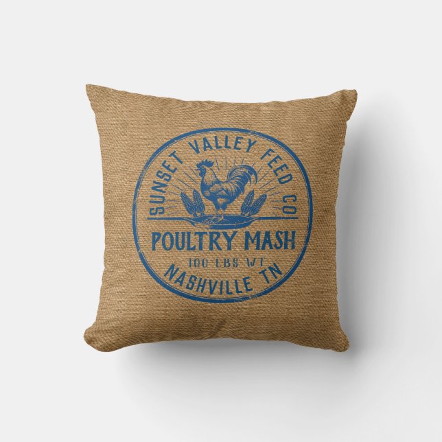 Personalized Burlap Styled Grain Sack  Throw Pillow (Front)