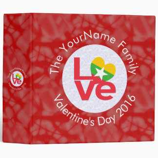 Personalized Burma Myanmar Red LOVE Flag Binder