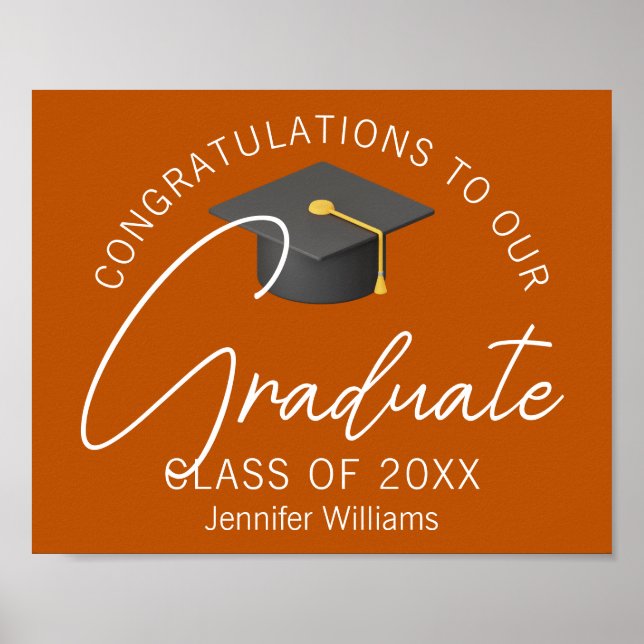 Personalized Burnt Orange 2026 Graduation Party Poster (Front)