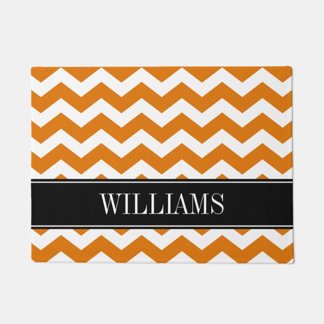 Personalized Burnt Orange and Black Chevron Doormat (Front)