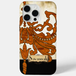 Personalized Burnt Orange Antique Scroll Work iPhone 15 Pro Max Case