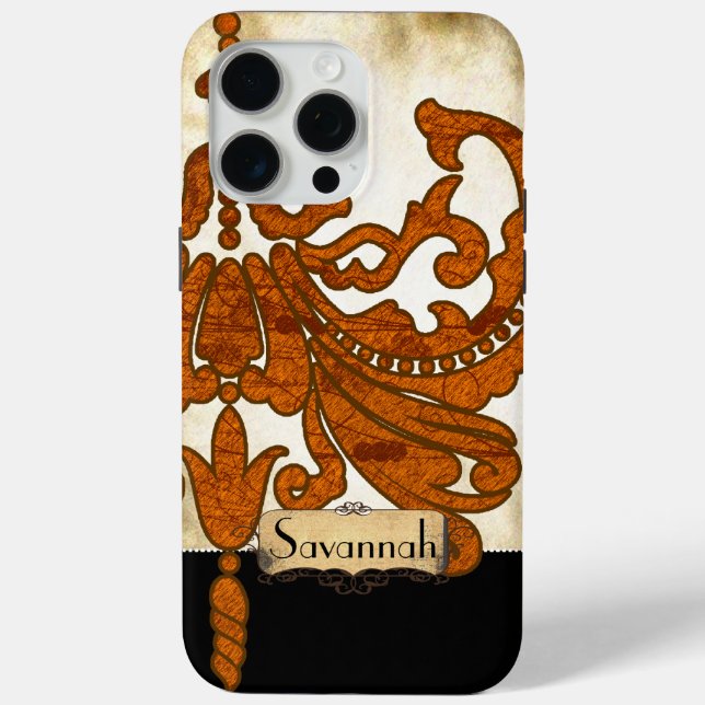 Personalized Burnt Orange Antique Scroll Work Case-Mate iPhone Case (Back)