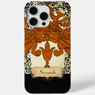 Personalized Burnt Orange Antique Scroll Work iPhone 15 Pro Max Case